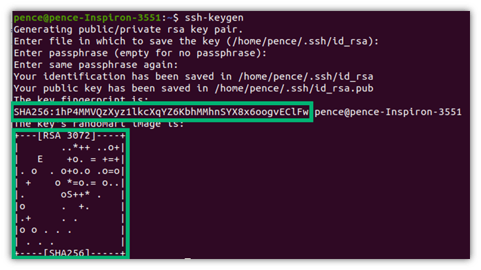 可用于 Linux 中无密码 SSH 的示例 SSH 密钥指纹的屏幕截图
