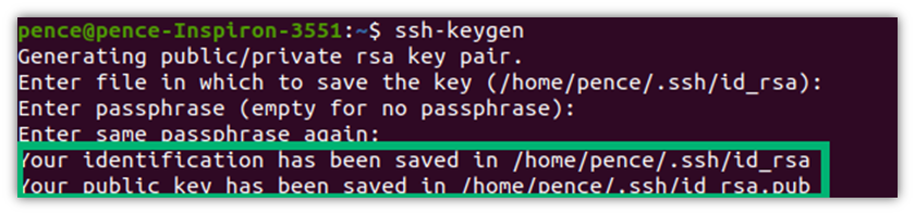 显示生成的 SSH 公钥生成确认的屏幕截图